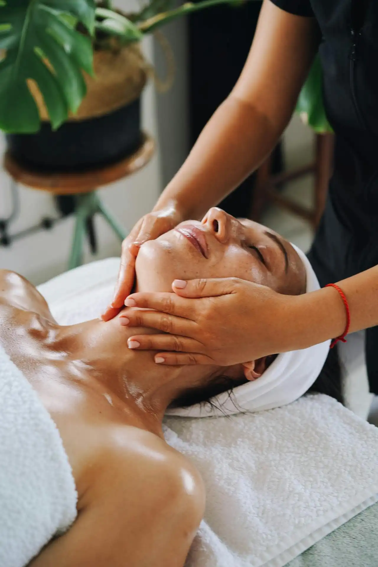 Ayurvedic beauty care with herbal face pack, full-body Abhyanga massage, and steam baths to rejuvenate and enhance skin glow.